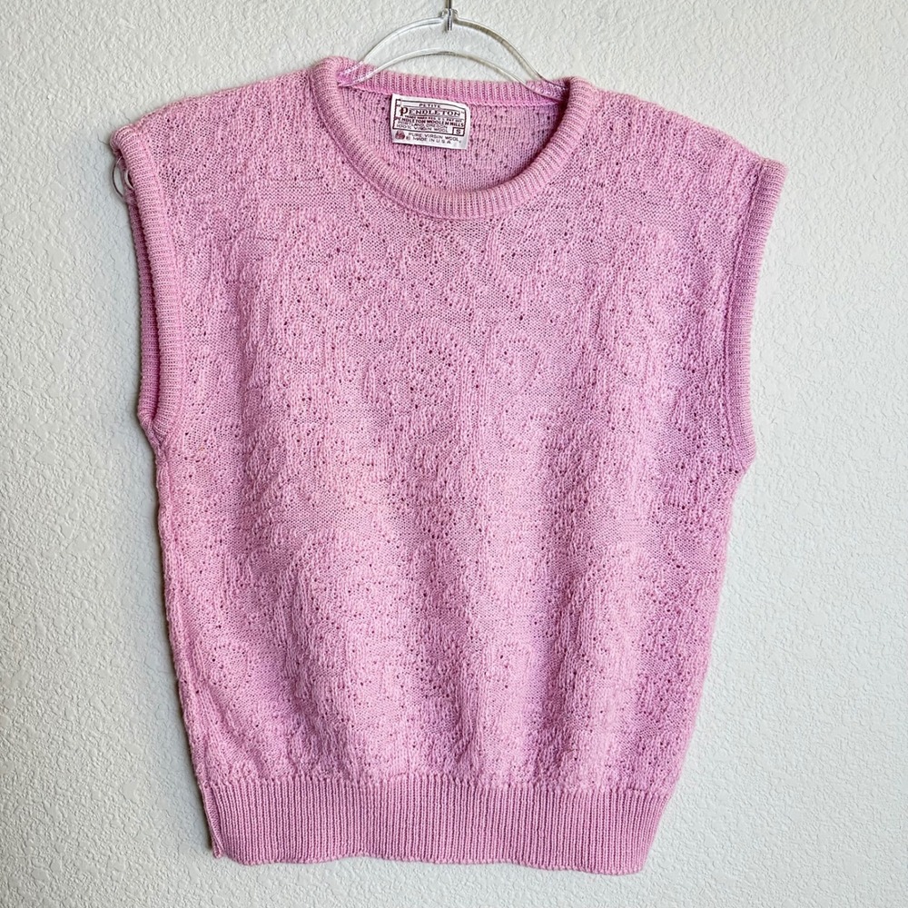 Pendleton Vintage Pink Wool Pointelle Knit Sweater Vest‎ Petite Small USA Made